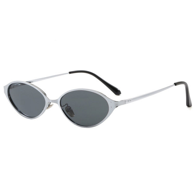 Vintage Slim Metal Oval Cat Eye Polarized Sunglasses for Women