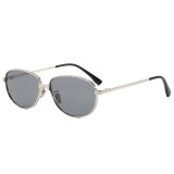Slim Thin Metal Oval Polarized Sunglasses for Women Men