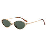 Vintage Slim Metal Oval Cat Eye Polarized Sunglasses for Women