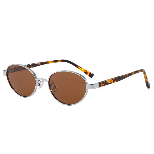 Vintage Oval Metal Frame Polarized Sunglasses with Wire-Core Temples