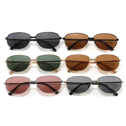 Slim Thin Metal Oval Polarized Sunglasses for Women Men