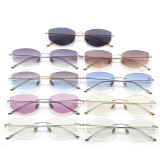 Rimless Cut Edge Cat Eye Gradient Transparent Lens Shades Sunglasses