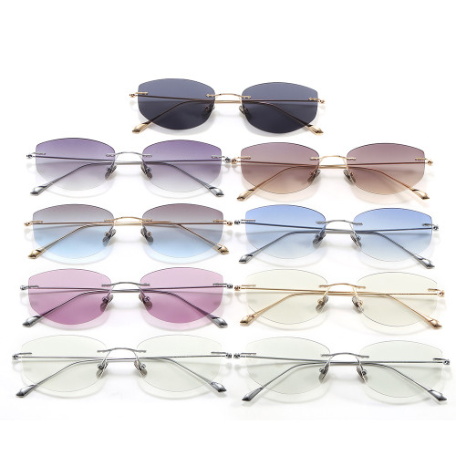 Rimless Cut Edge Cat Eye Gradient Transparent Lens Shades Sunglasses