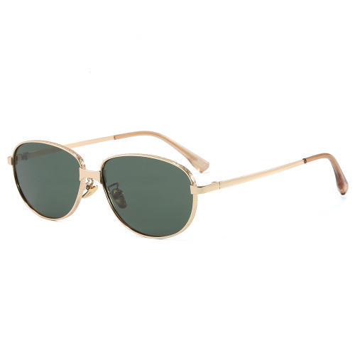 Slim Thin Metal Oval Polarized Sunglasses for Women Men