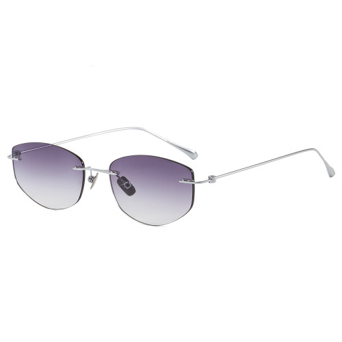 Rimless Cut Edge Cat Eye Gradient Transparent Lens Shades Sunglasses