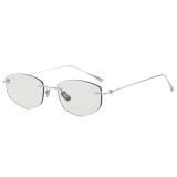 Rimless Cut Edge Cat Eye Gradient Transparent Lens Shades Sunglasses