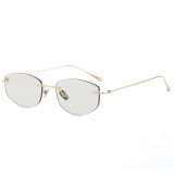 Rimless Cut Edge Cat Eye Gradient Transparent Lens Shades Sunglasses