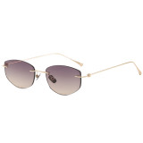 Rimless Cut Edge Cat Eye Gradient Transparent Lens Shades Sunglasses