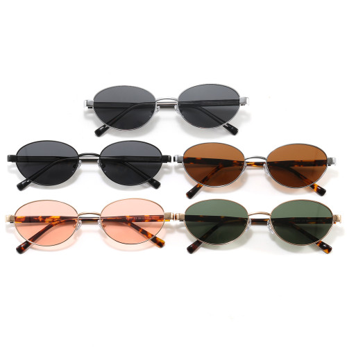 Vintage Oval Metal Frame Polarized Sunglasses with Wire-Core Temples