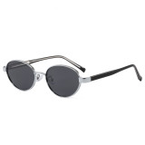Sleek silver round metal sunglasses with grey lenses