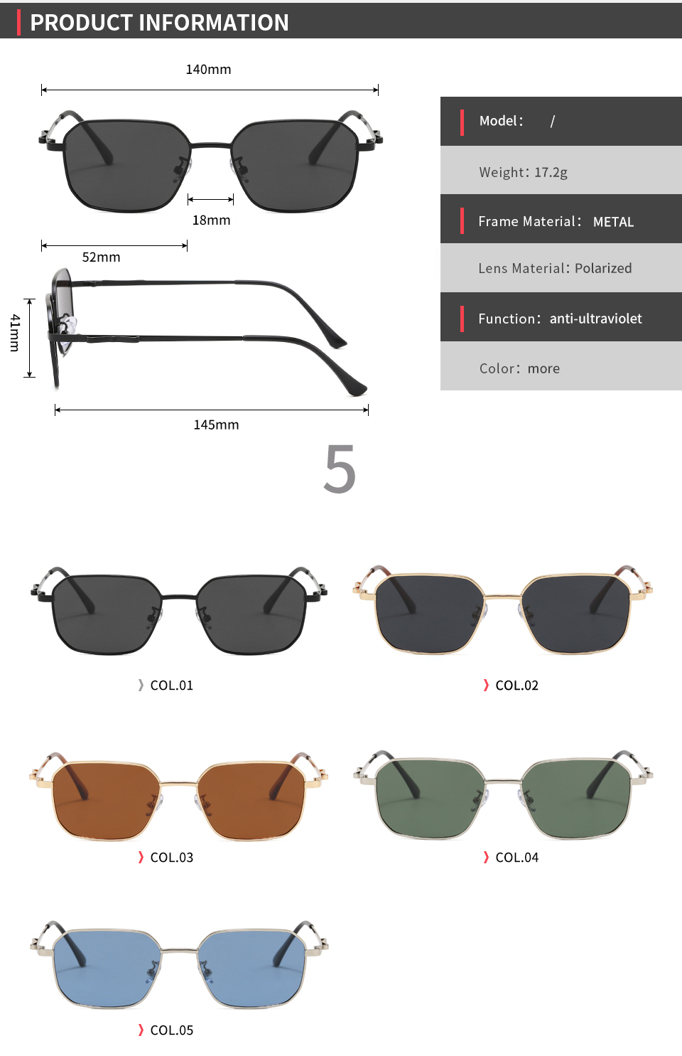 black retro square polarized metal frame sunglasses