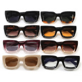 Retro chunky square cat-eye sunglasses 8 colorways collection - black, tortoiseshell, pink, brown, beige and black-clear frames stacked view