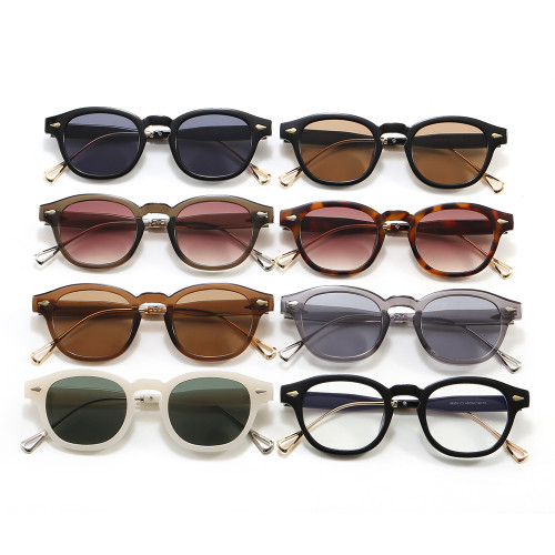 Retro Round Mixed Metal Temple Rivet Decor UV400 Protective Sunglasses for Women Men