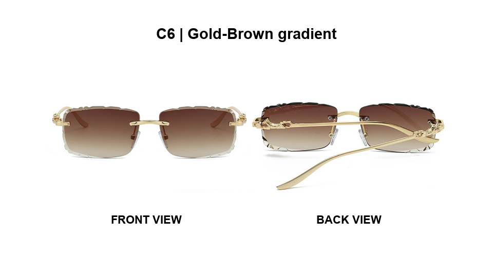 Front and back views of gradient brown rimless sunglasses