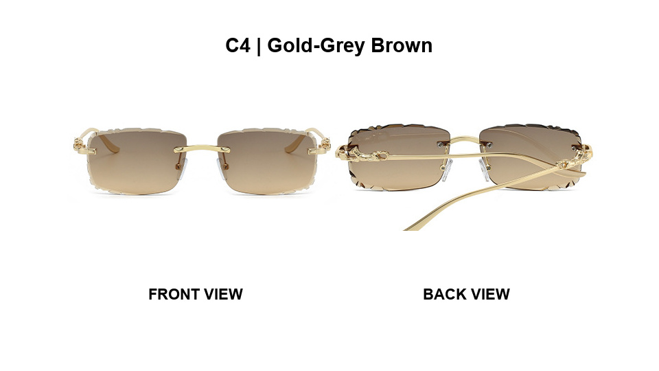 Front and back views of grey-brown lens rimless sunglasses