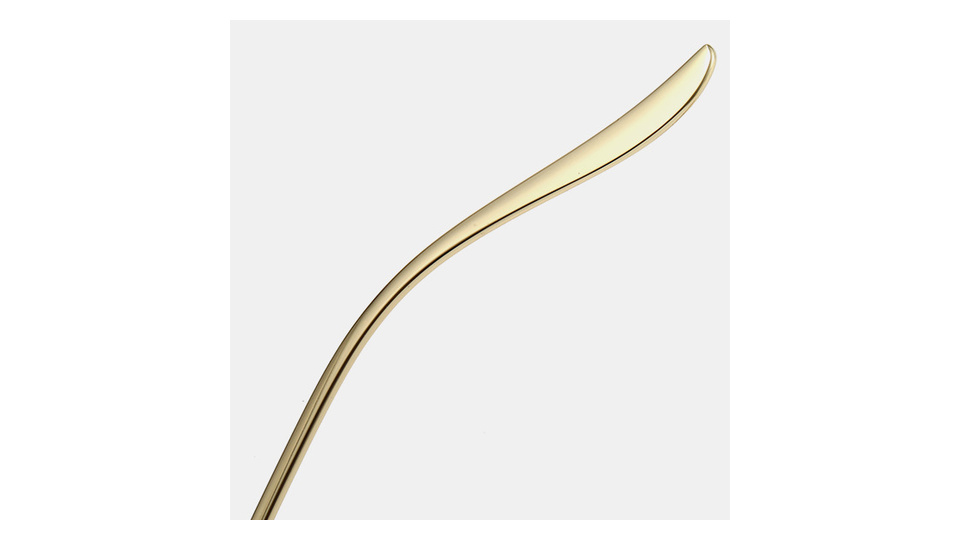 Close-up of the curved gold-tone metal temple tip
