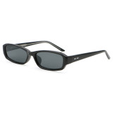 Slim rectangle sunglasses in black frame with grey lenses