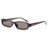 Slim rectangle sunglasses in brown frame with grey lenses