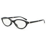 Narrow cat-eye glasses in black frame with clear lenses