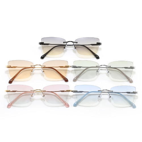 Rimless Square Photochromic Gradient Lens Metal Frame Sunglasses