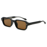 Matte black thick square frame sunglasses with brown lenses and gold diamond rivets