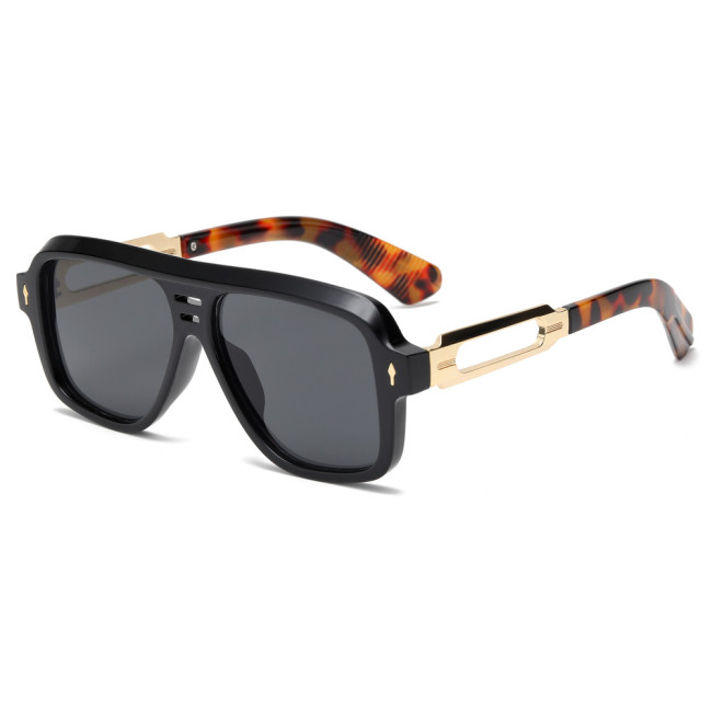 Unisex Double Bridge Oversized Square Metal Decorated Temples Pilot Sunglasses