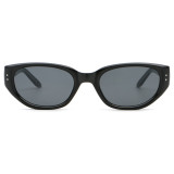 Narrow Cat Eye UV400 Sunglasses with Metal Temple Detail