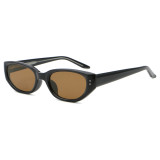 Narrow Cat Eye UV400 Sunglasses with Metal Temple Detail