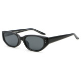 Narrow Cat Eye UV400 Sunglasses with Metal Temple Detail