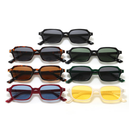 Slim Rectangular Polarized Sunglasses with PC Frame and Curved Bridge