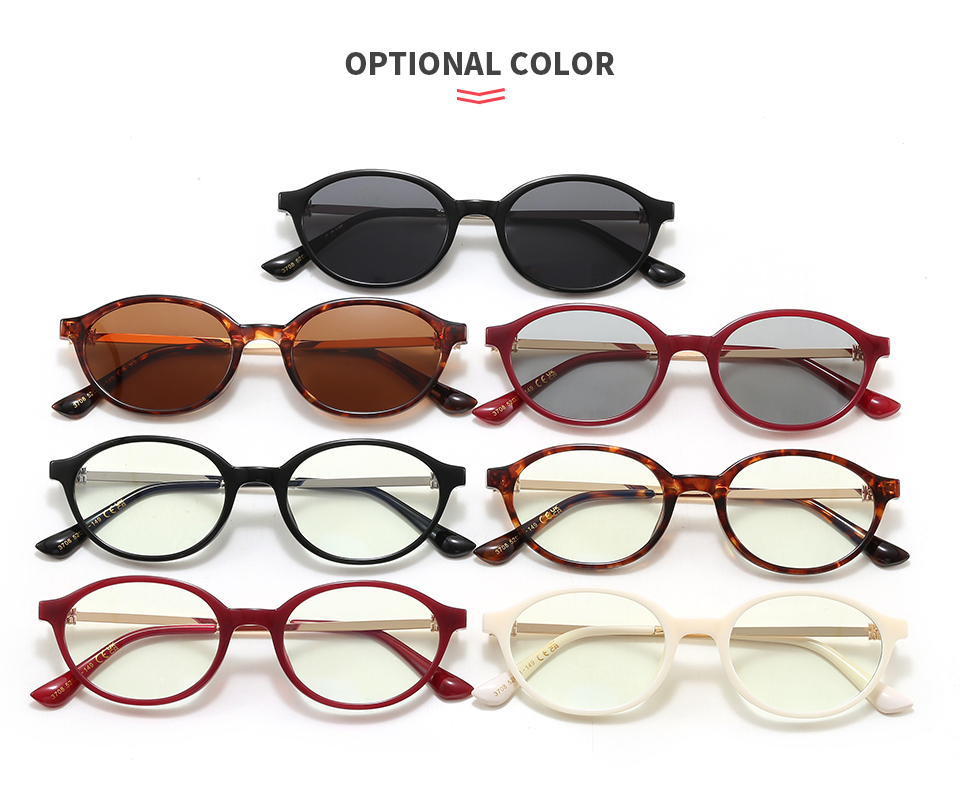 All 7 frame and lens color combinations arranged together in folded front views.