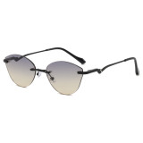 Rimless Cat Eye Photochromic Sunglasses with Gradient PC Lenses and Angular Metal Temples