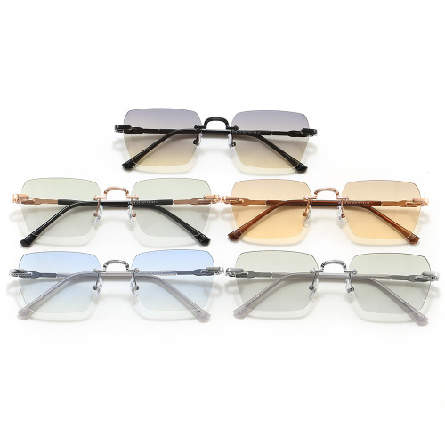 Rimless Square Photochromic Sunglasses with Gradient PC Lenses and Decorative Metal Temples
