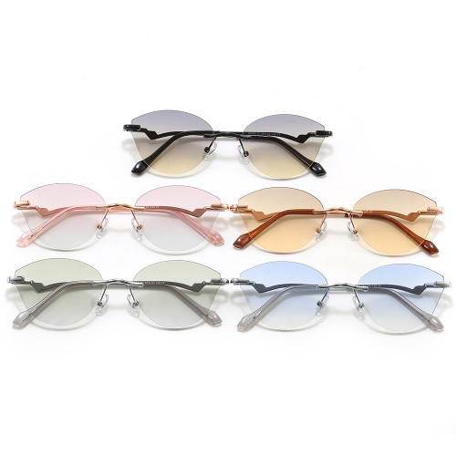 Rimless Cat Eye Photochromic Sunglasses with Gradient PC Lenses and Angular Metal Temples