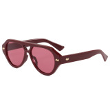 Burgundy oversized flat-top aviator sunglasses with pink lenses and gold diamond accents