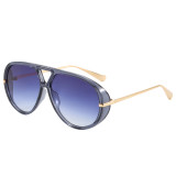 Grey transparent frame aviator sunglasses with gold temples and blue gradient lenses