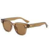 Transparent brown chunky square acetate sunglasses with brown lenses and gold diamond stud details