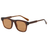 Retro square sunglasses with translucent brown acetate frame and brown lenses