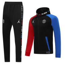 20-21 PSG Black with Blue and Red Sleeve Hoodie Suit