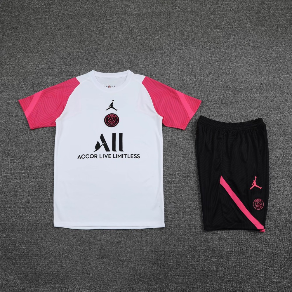 21-22 PSG Jordan White-Pink Short Sleeve Suit(With short)
