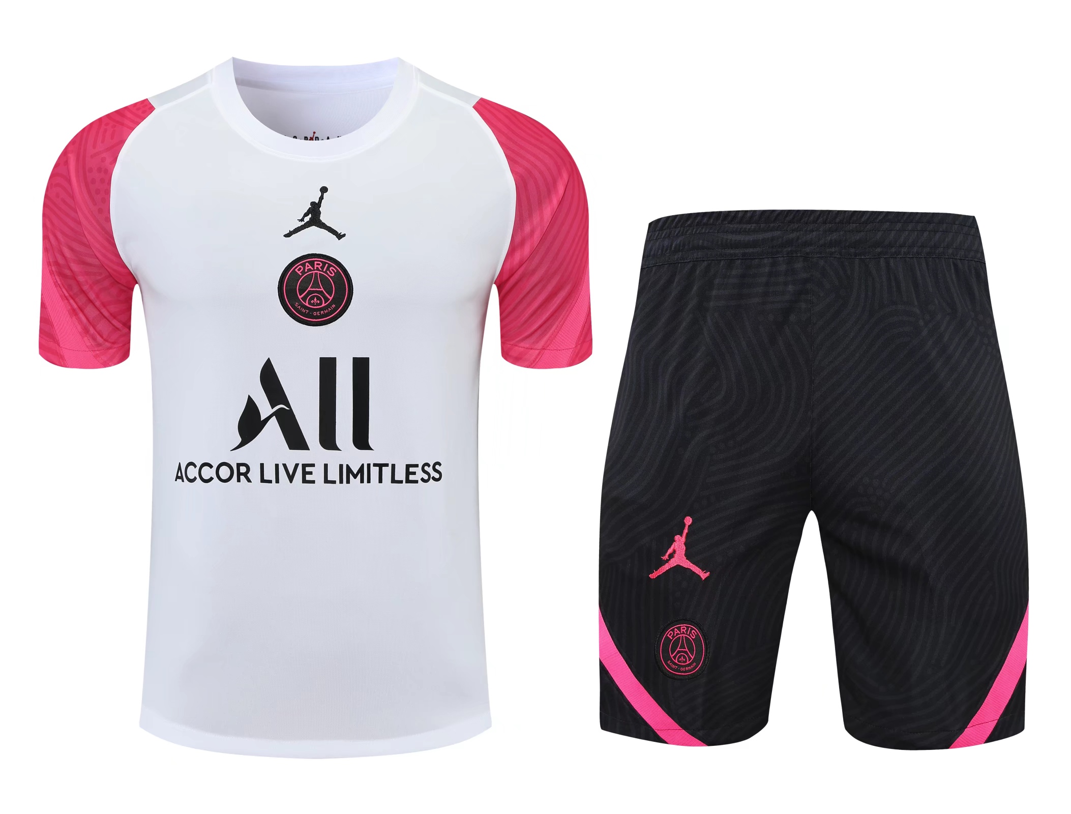 21-22 PSG Jordan White-Pink Short Sleeve Suit(With short)