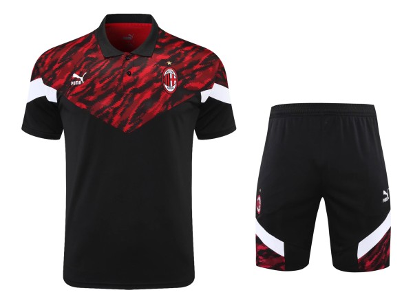 21-22 AC Milan Red and black Polo Short Sleeve Suit