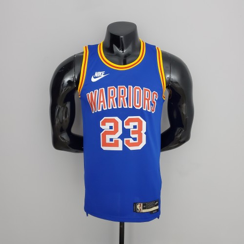 75th Anniversary Green#23 Warriors Vintage Blue NBA Jersey