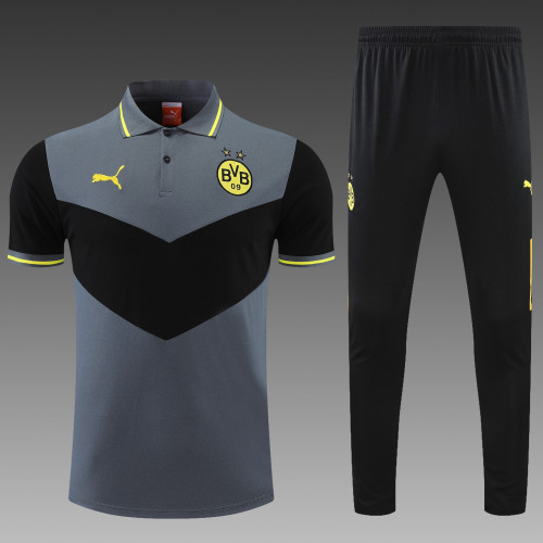 Dortmund POLO kit Grey Black Short Sleeve Suit