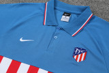 Atletico Madrid POLO Blue red and white stripes Short Sleeve Suit