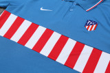 Atletico Madrid POLO Blue red and white stripes Short Sleeve Suit