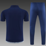 Manchester City POLO Dark Blue White Stripe Short Sleeve Suit
