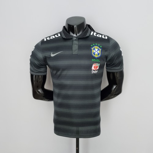 2022 Brazil Black Stripe Polo Fans Jersey
