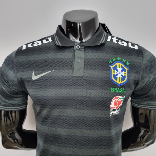 2022 Brazil Black Stripe Polo Fans Jersey