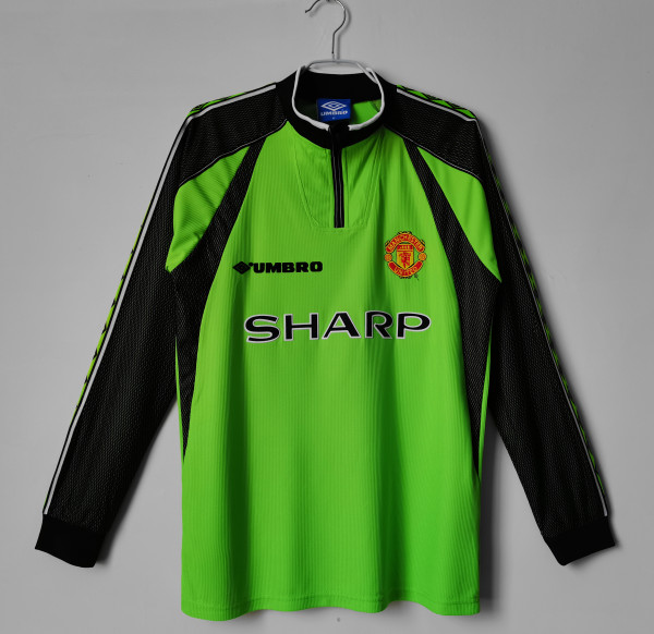 98-99 Manchester United Goal Keeper Green Long Sleeve Retro Jersey/98-99 曼联守门员长袖